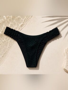New! DEVON WINDSOR Midnight Green Shimmer High Waist Scrunched Bikini Bottom 💚 S